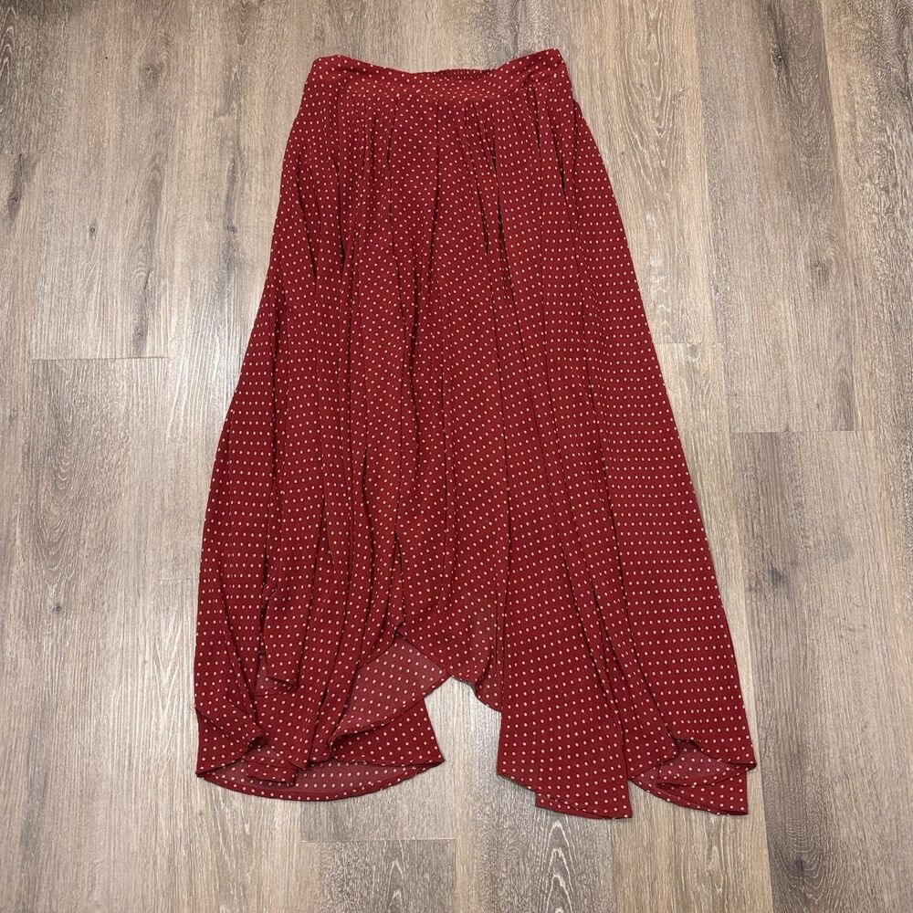 Free People Skirt Red Polka Dot Maxi Handkerchief Hem Smocked Boho Medium